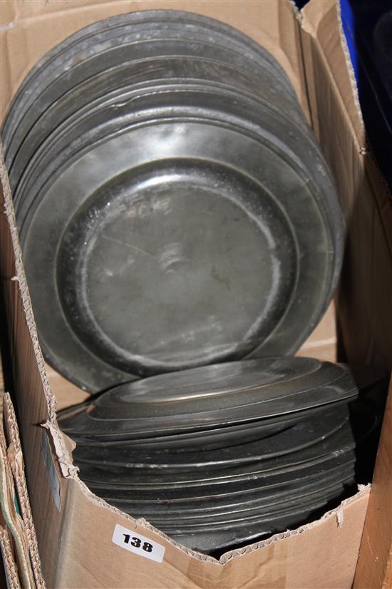 Quantity of pewter plates